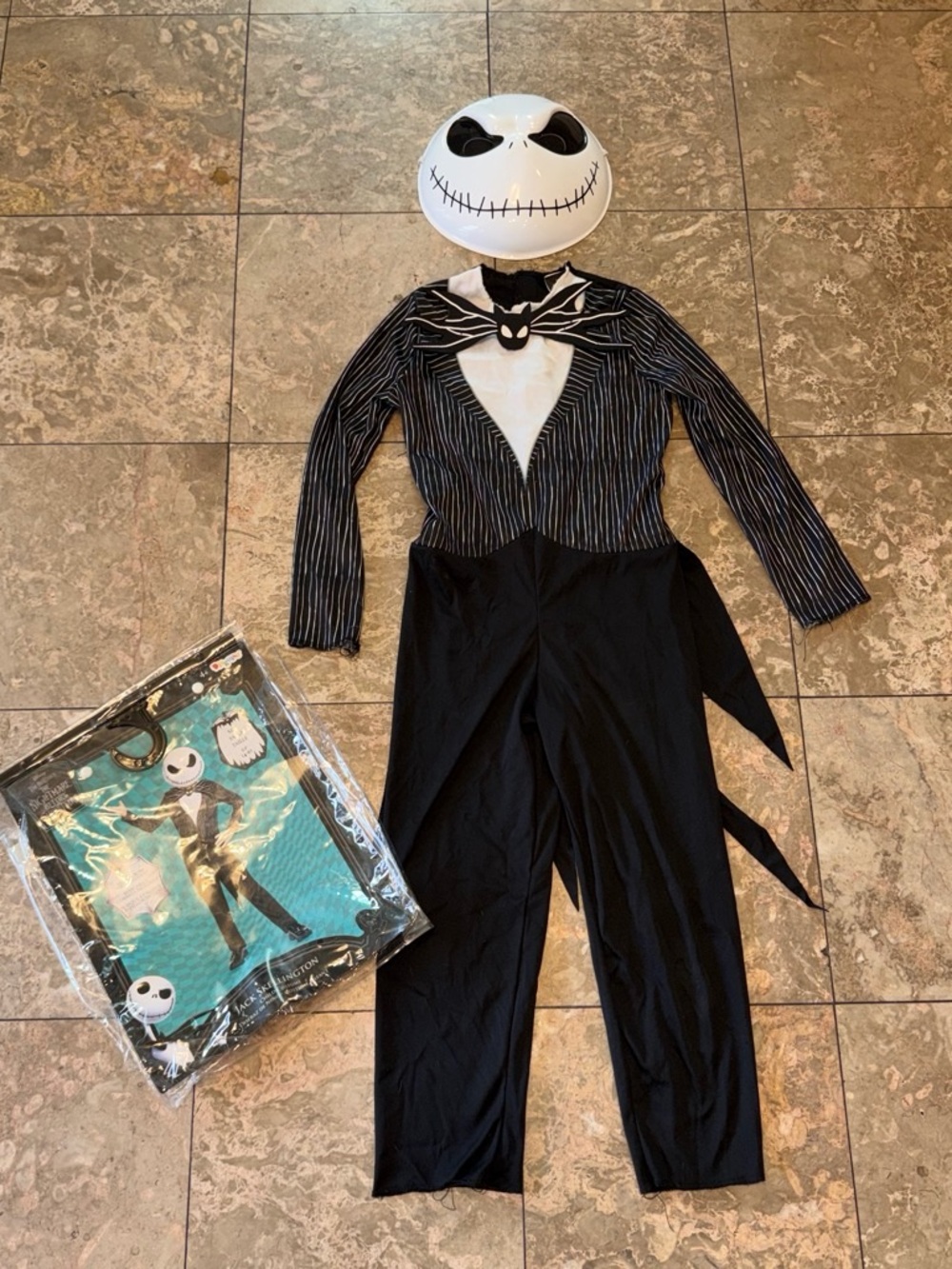 Disguise Black & White Pinstripe Skeleton Suit with Mask